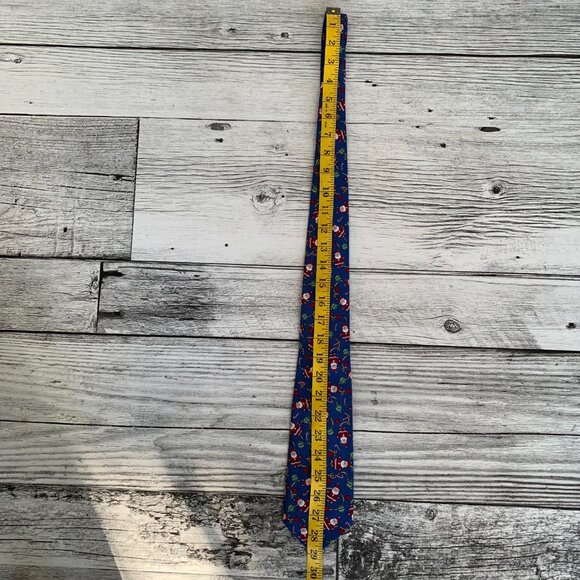 Vintage Christmas Tie Blue Red Santa Xmas Classic Necktie Handmade Vintage 80s - Picture 6 of 8